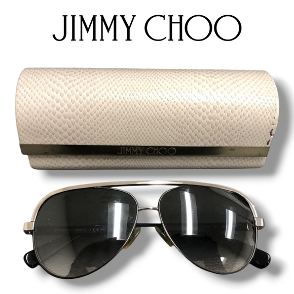 Jimmy Choo LINA/S Silver Black Crystal Jeweled Aviator Gradient Sunglasses - Picture 7 of 16